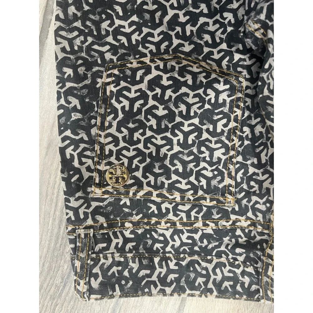 Tory Burch Jeans Womens Sz 28 Geometric Print Straight Leg Black Gray Designer